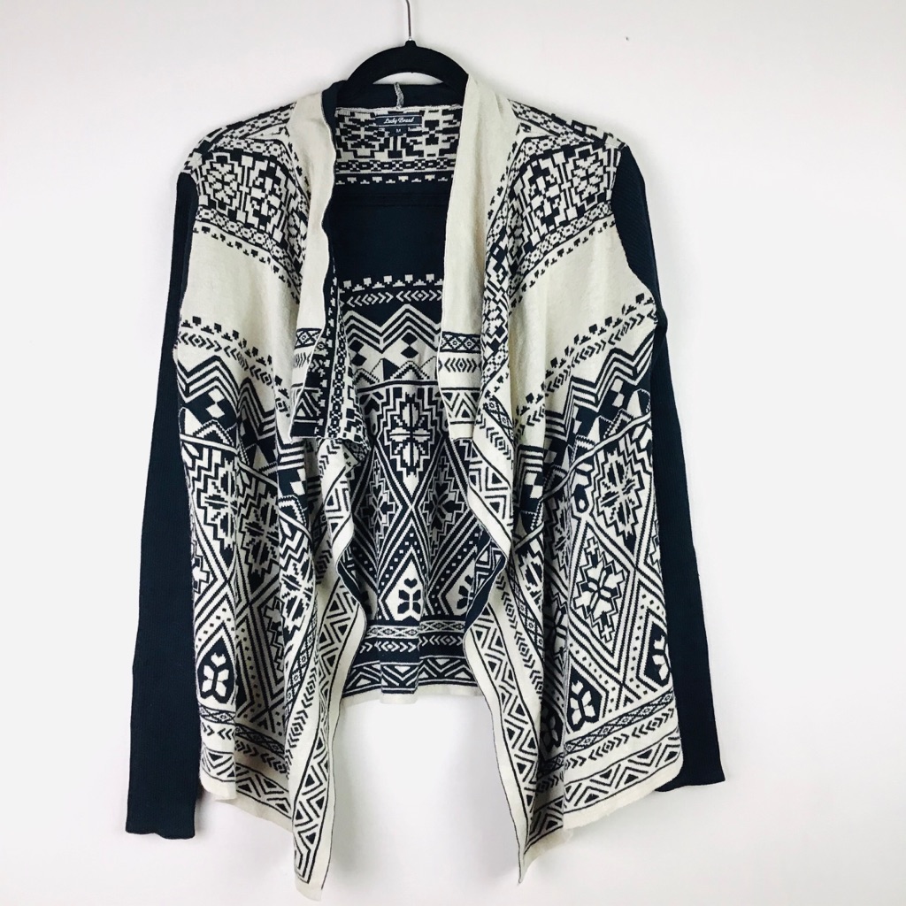 Lucky Brand Boho Aztec Black & Tan Cardigan M